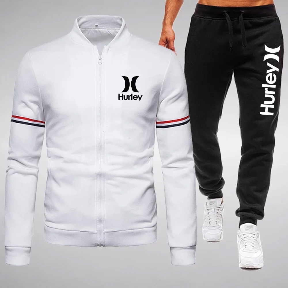 

2PCS Men's Zipper Baseball Jacket + Joggers Pants Running Tracksuit Jogging Gym Sports Wear Male Fashion All-match Workout Sets