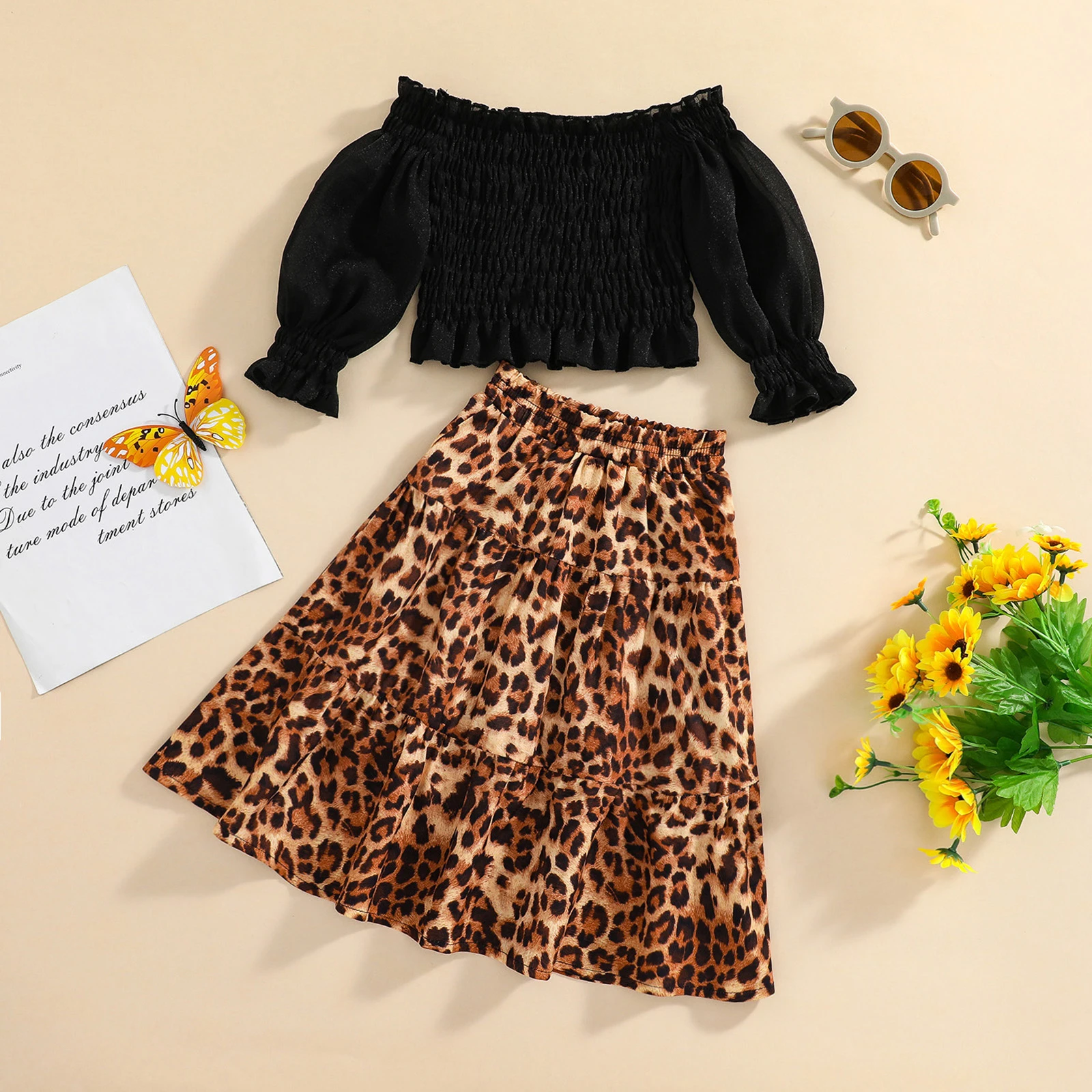 Комплект летней детской одежды для девочек Citgeett укороченный топ с длинными