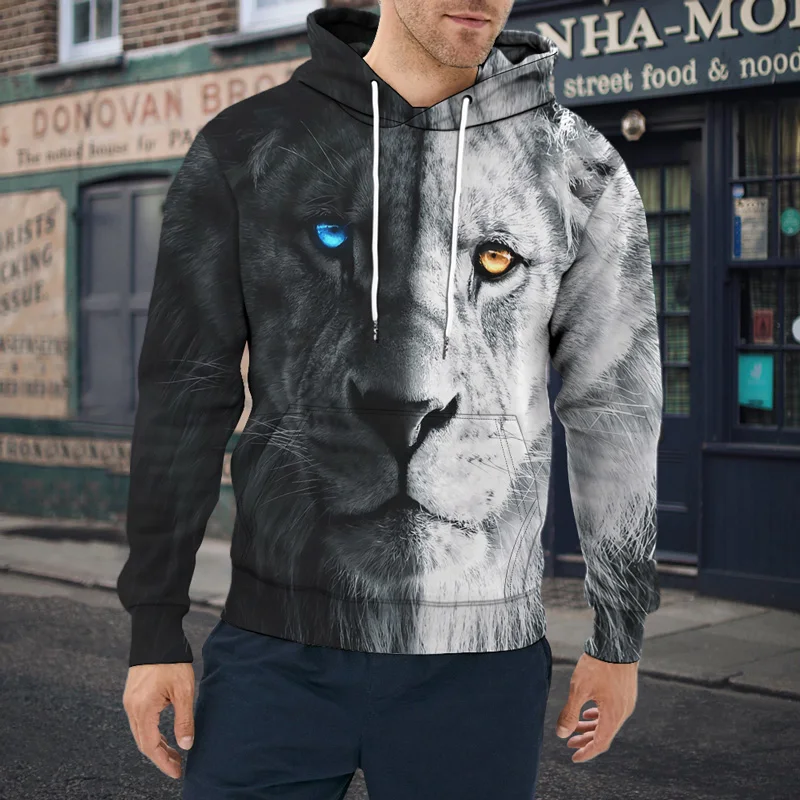 

2021 New Men's Clothing Fashion Sweatshirt 3D Printed Animal Sweatshirt Casual Round Neck Mens Pullover Loose Trend Men's Hoodie