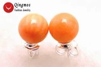qingmos 5 6mm round natural pink coral earrings for women with stone jewelry stering silver 925 stud earring ear414