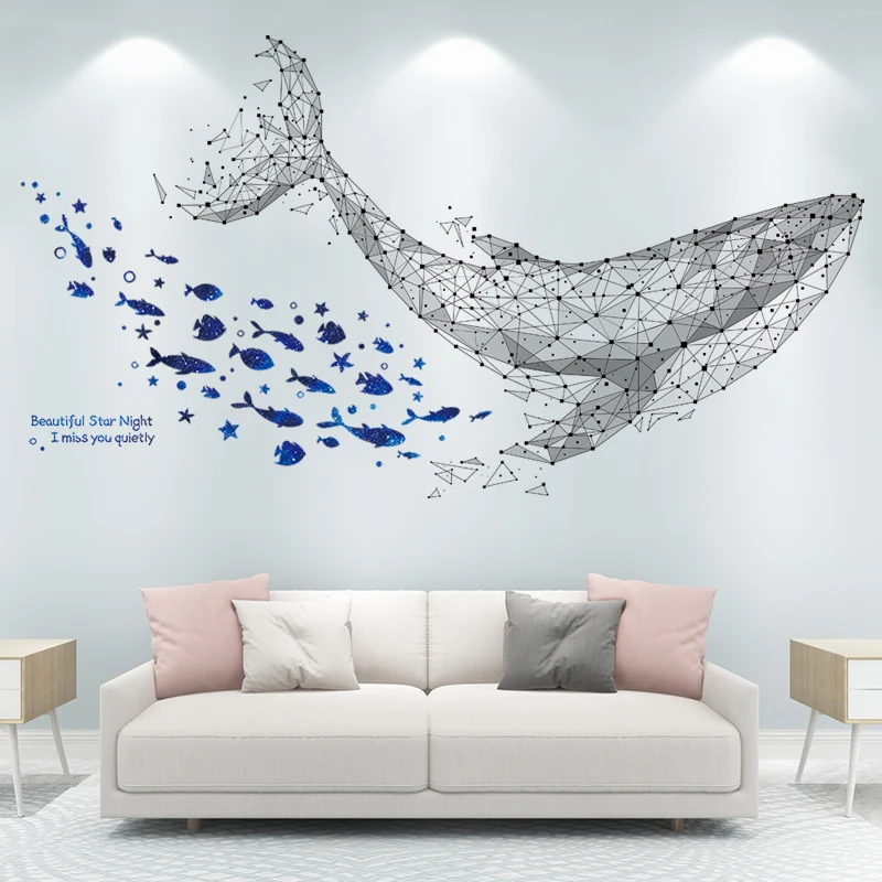 

[shijuekongjian] Blue Fish Stars Wall Stickers DIY Whale Animal Mural Decals for Kids Rooms Baby Bedroom House Decoration