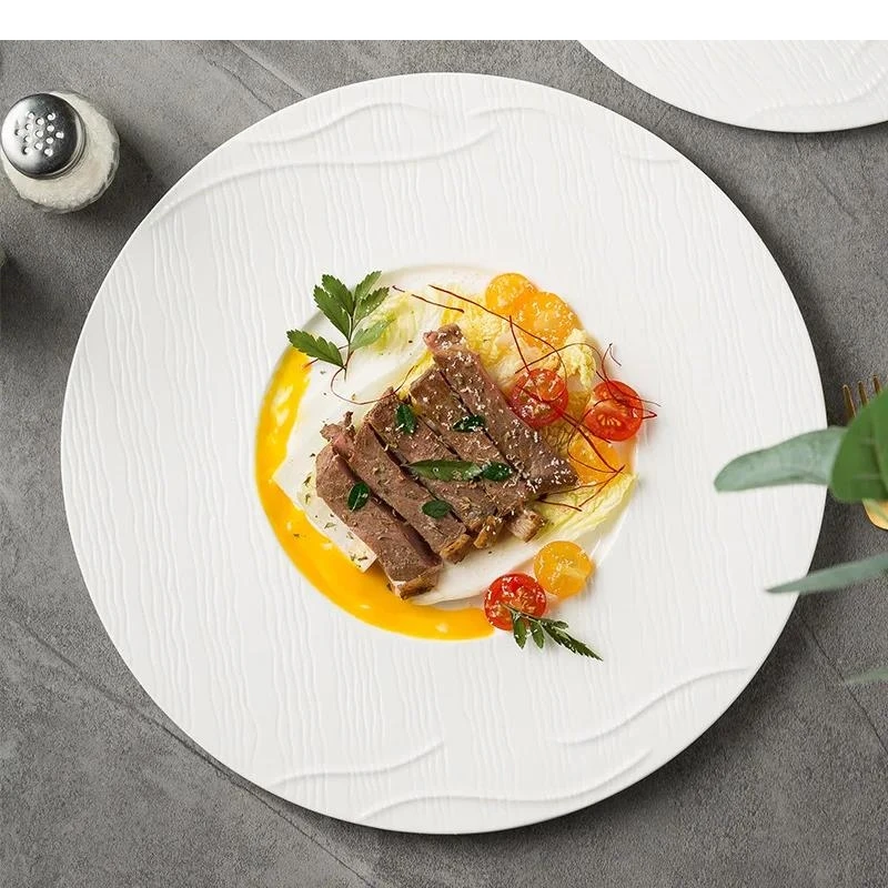 Сплошной цвет простой волнистый узор плоская тарелка керамическая для стейка