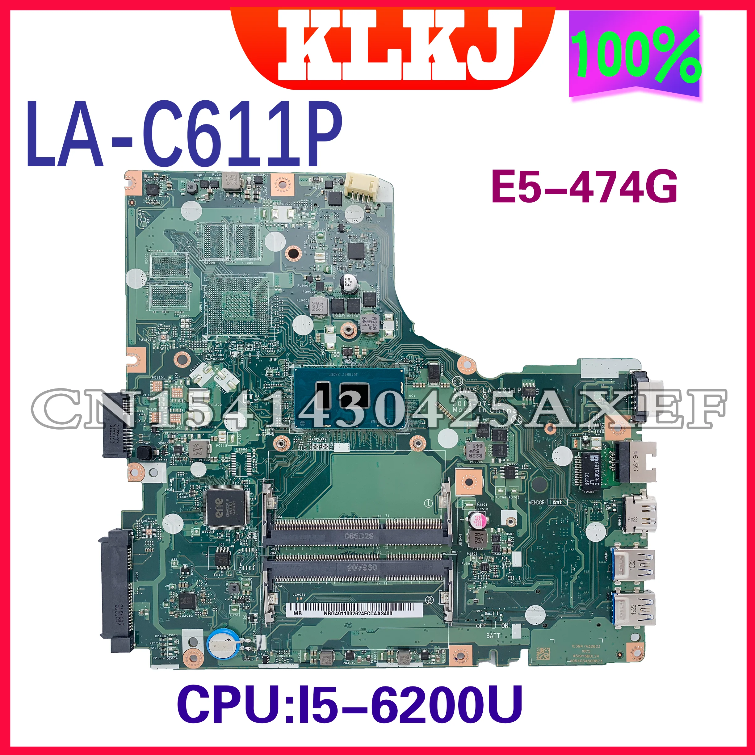 

Dinzi LA-C611P Laptop Motherboard For Acer Aspire E5-474G E5-474 Mainboard A4WS With I5-6200U GM 100% Working Well