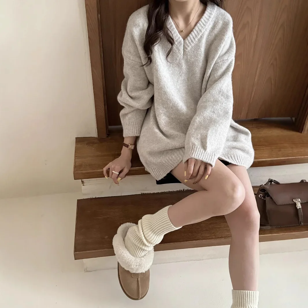 2024 женский зимний свитер с длинными рукавами и v-образным вырезом нежный