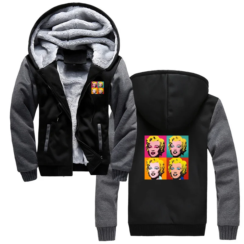

Andy Warhol Marilyn Classic Feminine hoodies Vintage Funny Artwork Men's Winter Thick Warm Sweatshirts Oversized Hooded Jackets