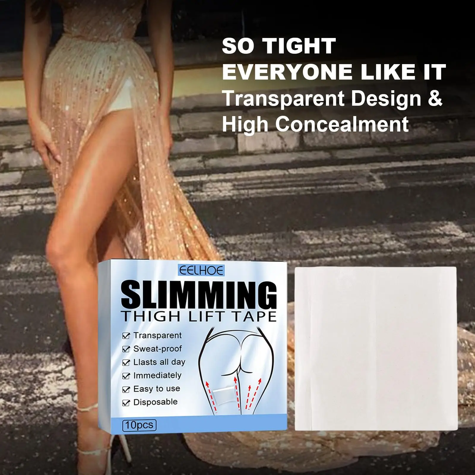 

10Pieces Thigh Lift Tape Invisible Design Thigh Patch Anti Chafing Thigh Bands