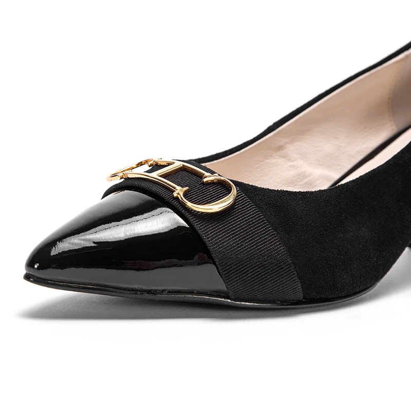 2023CHCH black high heeled shoes women's leather shoes business commuter spring and summer casual shoes single shoes suede fabri