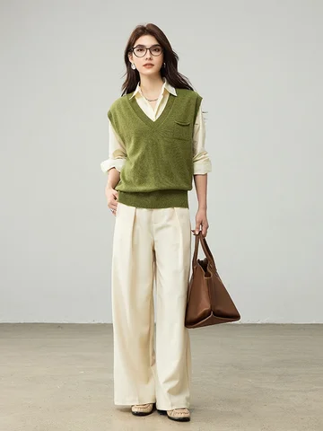 SuyaDream Женские жилеты из мериносовой шерсти оливкового цвета