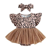 2pcs baby girl summer outfit leopard print tulle flying sleeve romper hairband for toddler 0 12 months