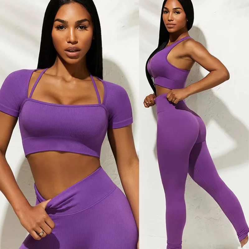 INS Seamless Yoga Set Women Sport Set Gym Clothing Workout Sportswear Fitness Crop Top High Waist Leggings Sports Suits Women