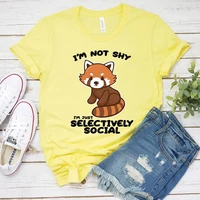 cool red panda im not shy im just selectively social print t shirt summer fashion casual unisex short sleeve statement top