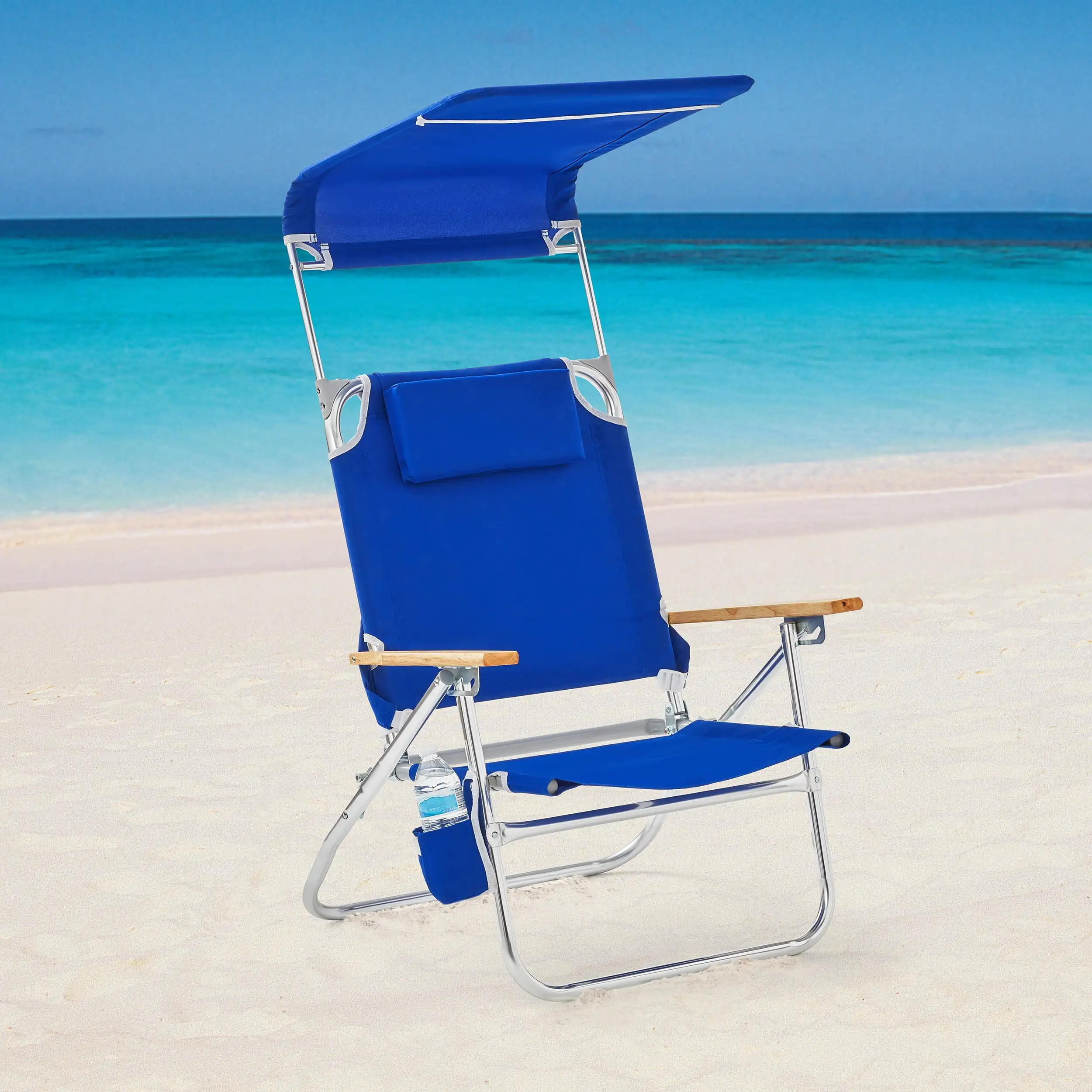 

Reclining Comfort Height Backpack Canopy Beach Chair, Blue