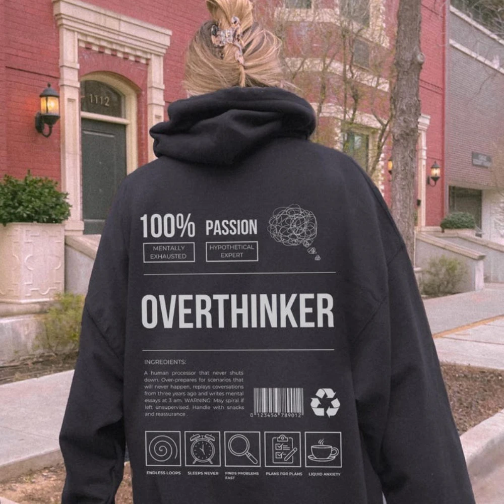 Фото Толстовка с капюшоном Overthinker, забавное психическое здоровье, Tumblr, эстетический подарок для самостоятельного ухода, комфортный зимне-осенний теплый повседневный свитер для девочек №5