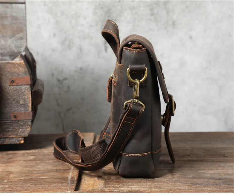 Vintage high-quality natural crazy horse cowhide men's shoulder bag outdoor casual daily work genuine leather messenger bag
