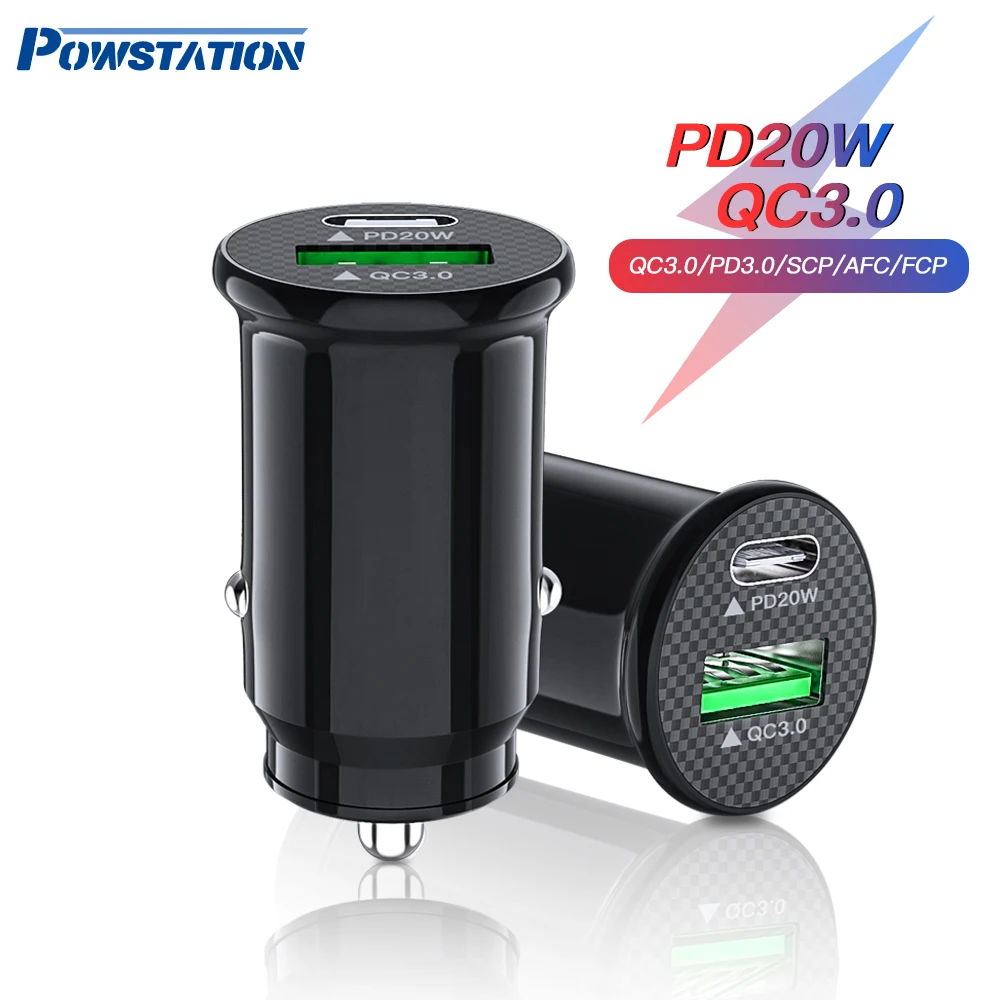 

Powstation Mini Lighter PD 20W Type-C + USB Car Charger Dual Ports QC3.0 Fast Charging Socket With LED Light Cigarette Lighter
