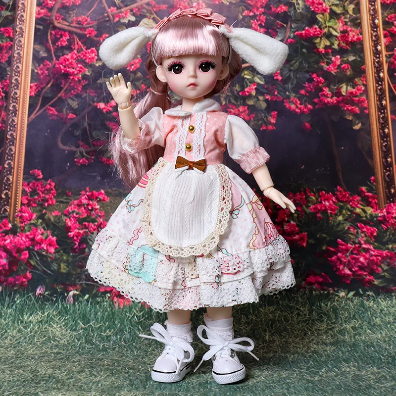 30cm 1/6 BJD Dolls Movable Jointed Soft Wig 3D Big Eyes Plastic Body Dolls with Lolita Clothes Shoes Toys for Girls Diy Gift-2