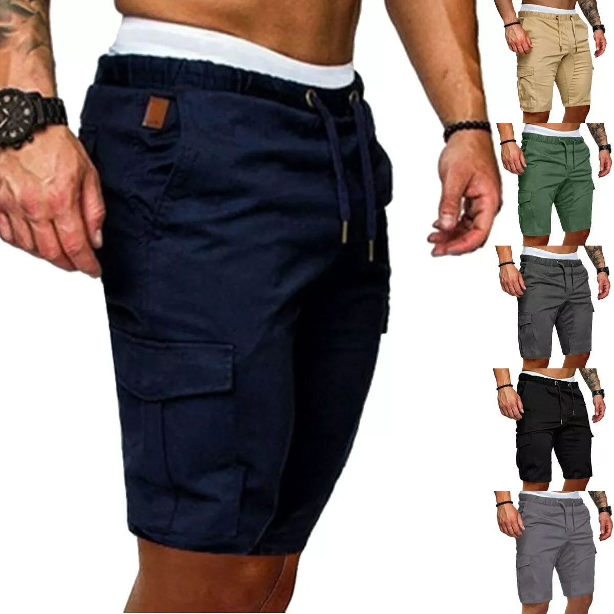 

Cargo Shorts Men Cotton Bermuda Male Summer Military Style Straight Work Pocket Lace Up Short Trousers Casual Vintage Shorts Man