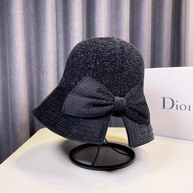 

Панама женская Вельветовая с бантом, на осень и зиму