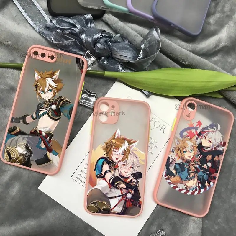 

Gorou Genshin Impact Phone Case For IPhone 13 12 11 Pro Mini Max Xs Xr X 8 7 Plus Pink Matte Translucent Coque