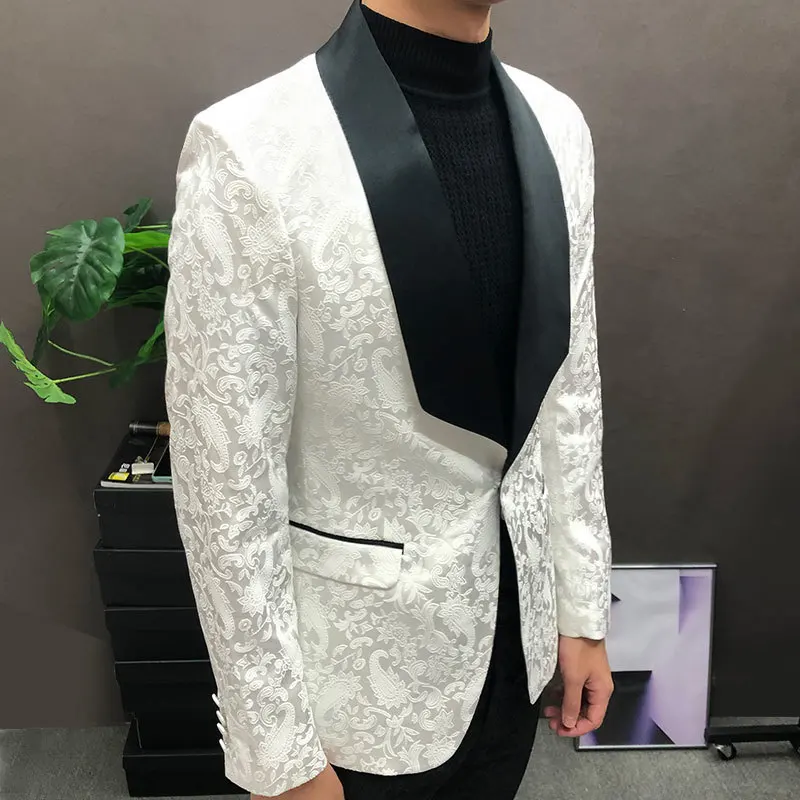 

Luxury Color Contrast Jacquard Blazer Slim Masculino Business Casual Wedding Suits For Men Tuxedo Smoking Homme Mariage Costume