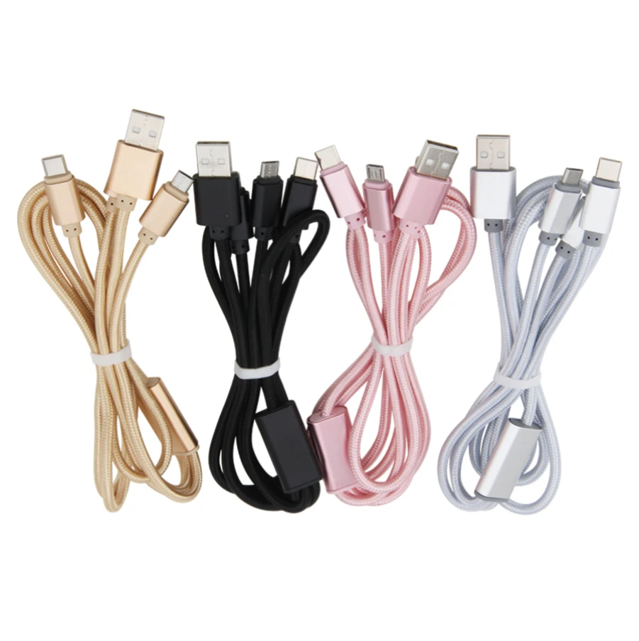 200шт 120см 3 в 1 Нейлоновый Плетеный Кабель Зарядного Устройства для телефона Micro USB Type C для iPhone Xiaomi Samsung Huawei USB-кабели для зарядки