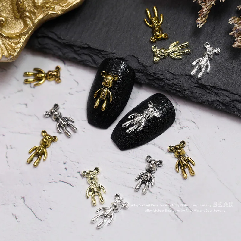 2022,New Punk Nail Metal Violent Bear Charm(6*12mm)Gold/Silver/Bronze Alloy Kawaii Gloomy Little Bear For Nails DIY Decorations enlarge