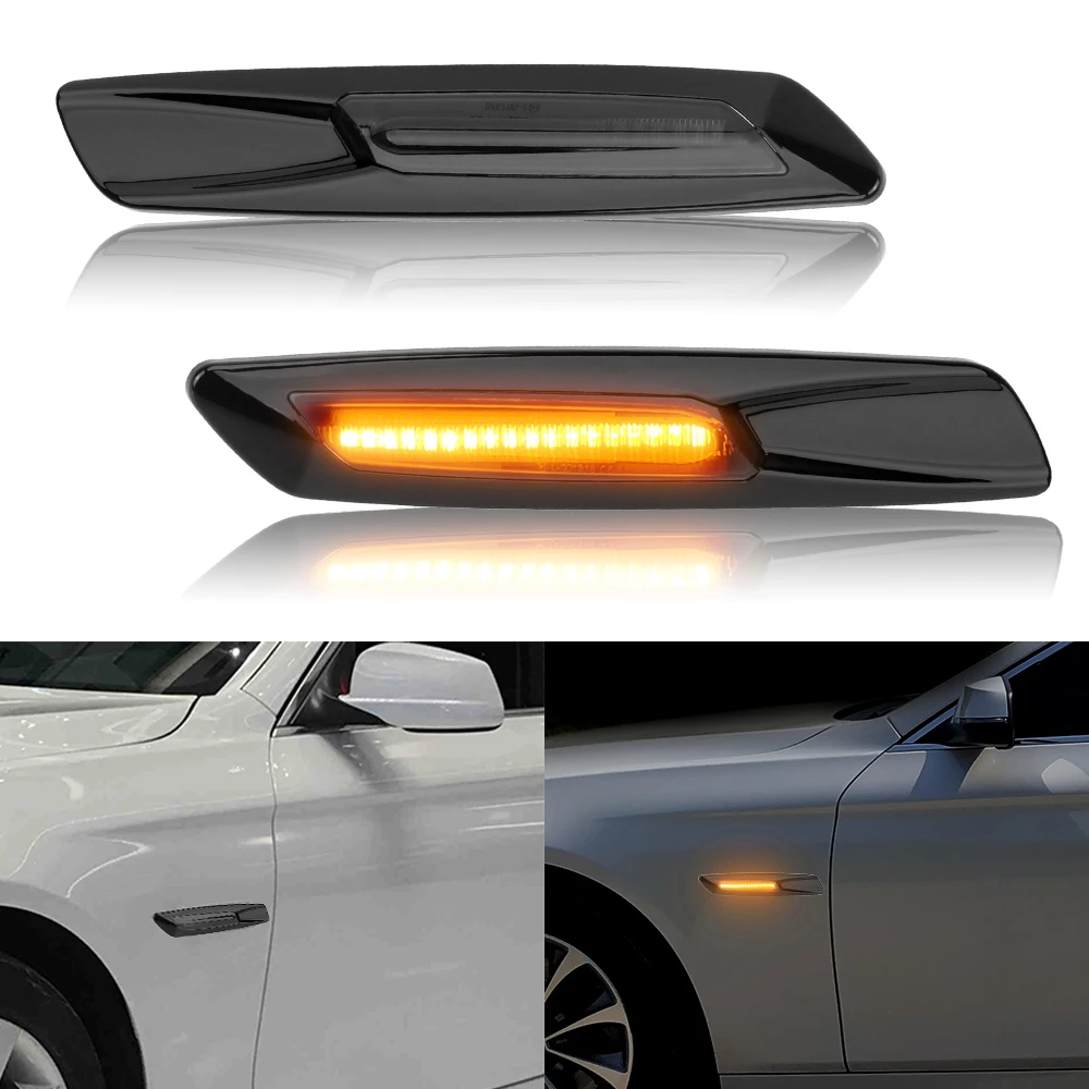 

For BMW 1 3 5 Series E60 E61 E81 E82 E87 E88 E90 E91 E92 E93 Car Amber LED Side Marker Lights Front Side Blinker Lights 1 pair