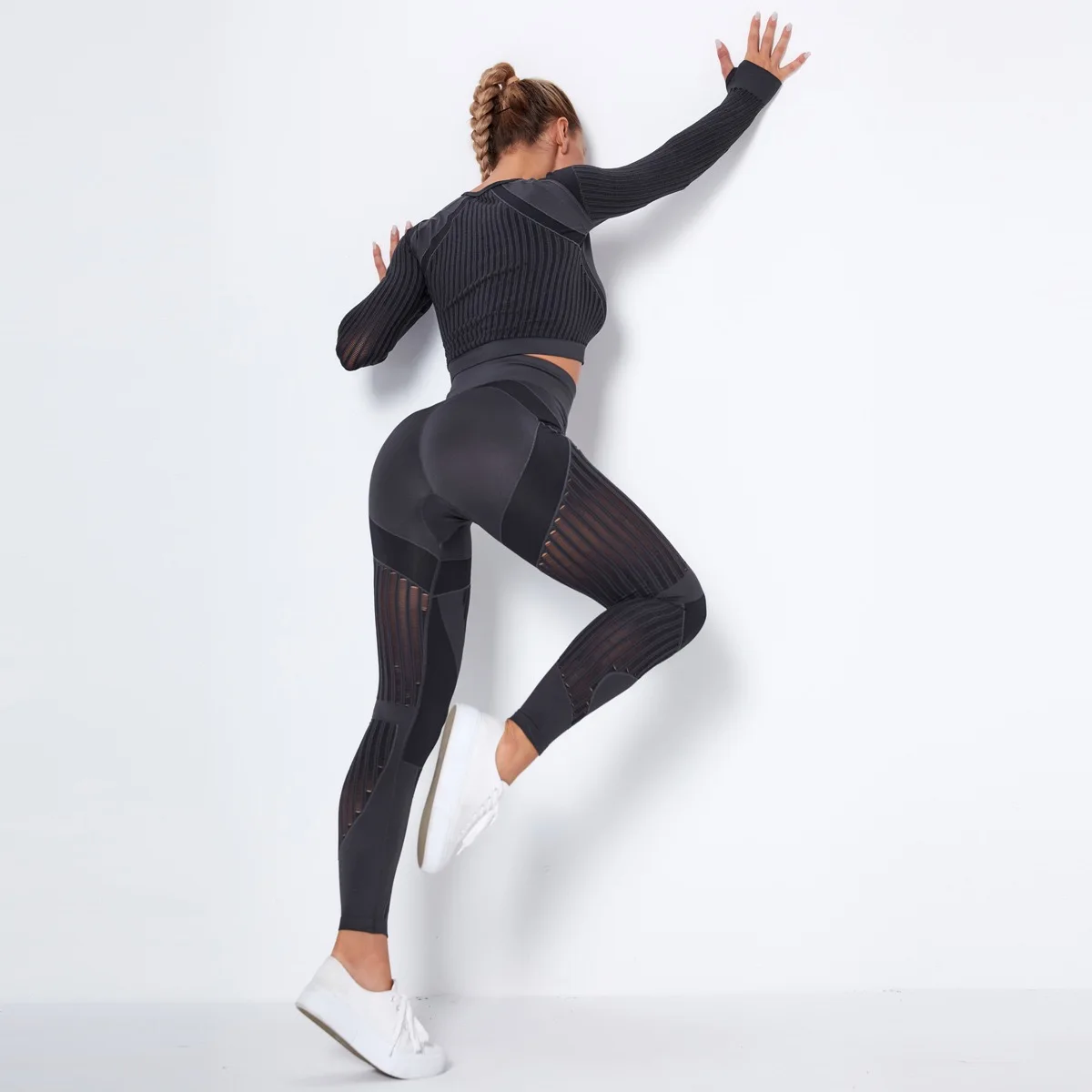 Hollow Out Seamless Yoga Set Sport Outfits Women Black Two 2 Piece Crop Top Leggings Workout Gym suit Female Fitness Sport Sets