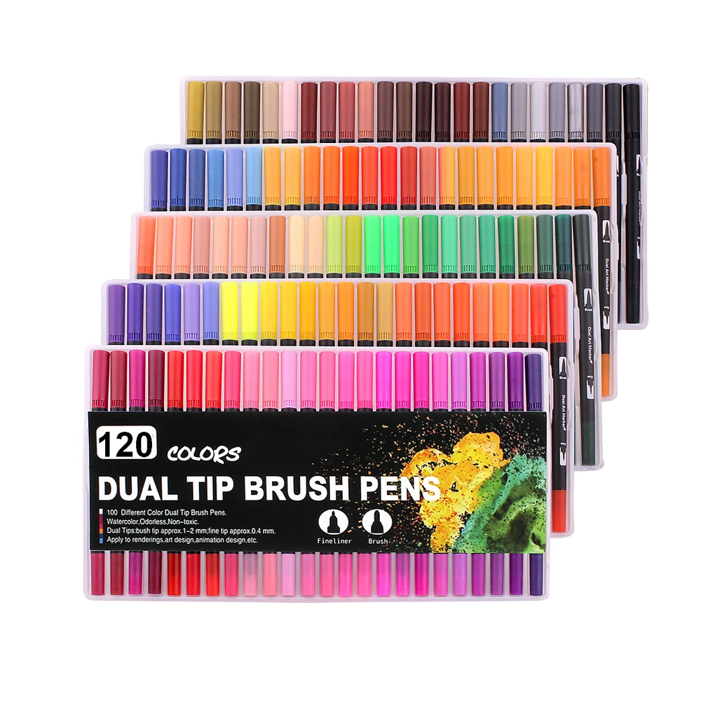 

Watercolor Brush Markers Dual Tip Drawing for Manga 12 24 36 48 60 72 100 120 Colors Watercolor Brush