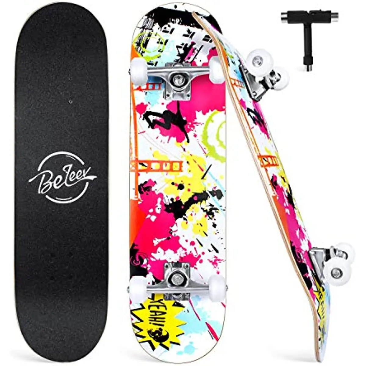 Beleev Skateboards for Beginners, 31 Inch Complete Skateboard for Kids Teens Adults, Made of 7 Layer Canadian Maple