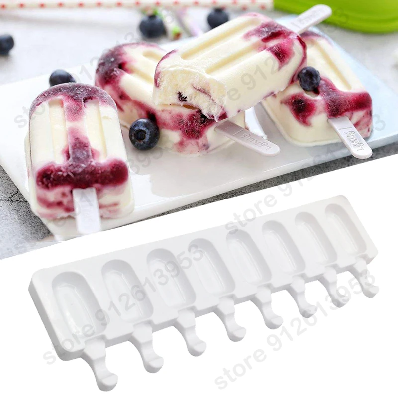 

8/4/1 Hole Silicone Ice Cream Mold Ice Pop Cube Popsicle Barrel Mold Dessert DIY Mould Maker Tool With Popsicle Stick