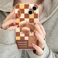 checkerboard macaroon chocolate hamburger phone case for iphone 13 11 12 pro max xr xs max 7 8 plus case cute cartoon soft cover
