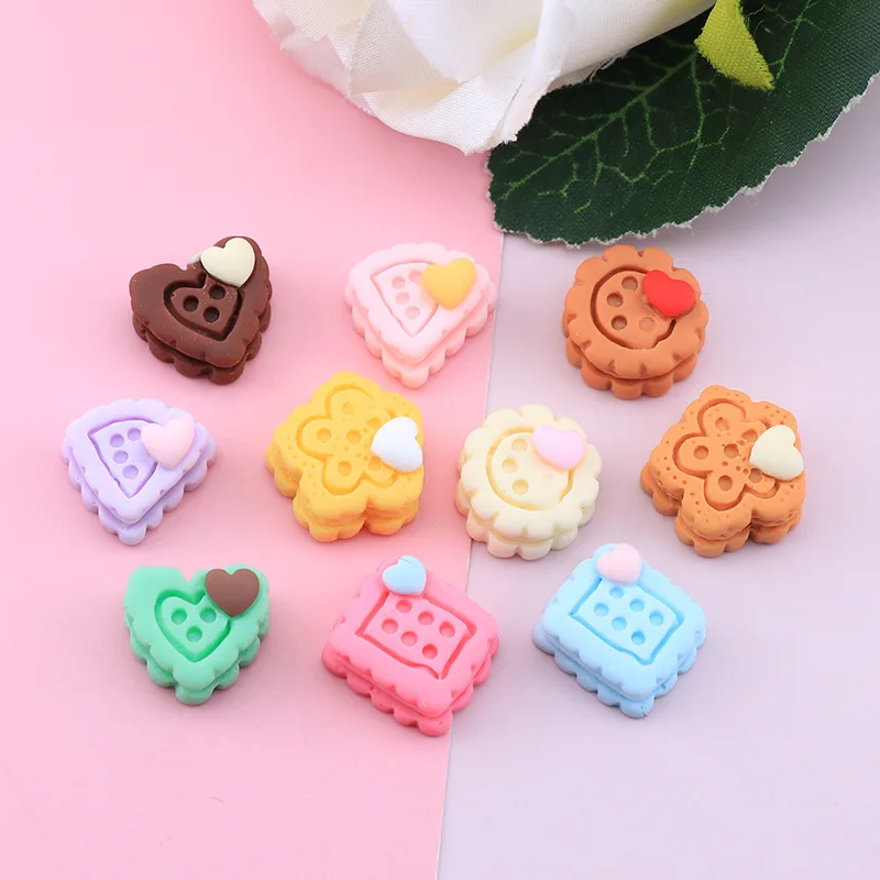 

20 Pcs New Cute Mini Kawaii Heart Shape Cookie Flat Back Resin Cabochons Scrapbook Diy Party Wedding Hairpin Accessories Craft