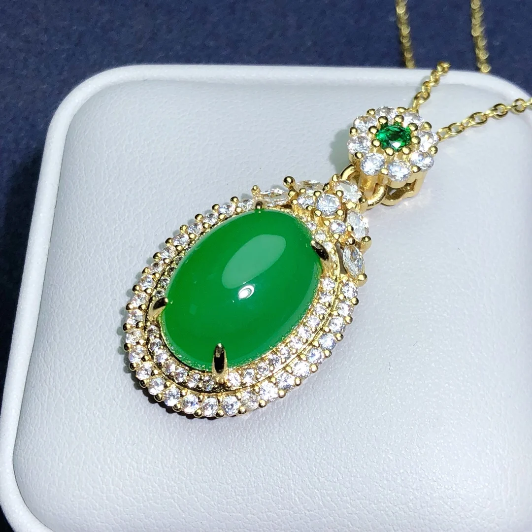 

95 bright gold inlaid with natural agate ice chrysoprase egg-shaped necklace pendant for men and women fashion pendant