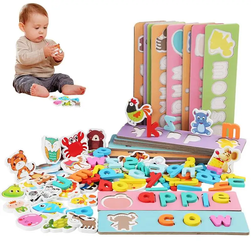 

Kids Words Spelling Toy Set Wooden Alphabet Sorting Spelling Game Set With 18 Cards 52 Lowercase Letters Montessori Educational