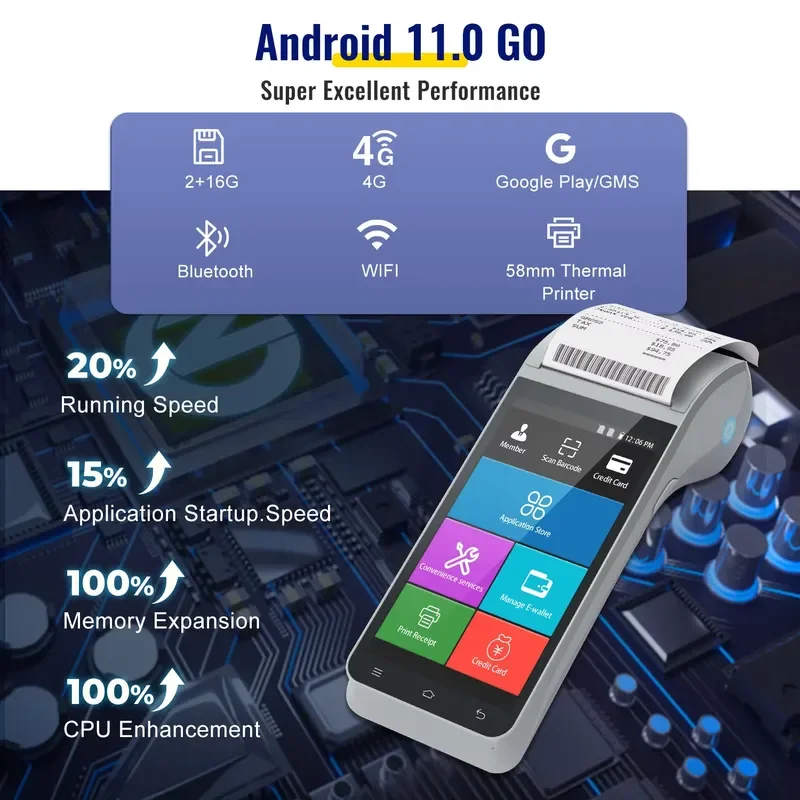 Фото Система POS Z91 с 5,5-дюймовым сенсорным экраном на Android, принтером и принтером для парковочных чеков №3