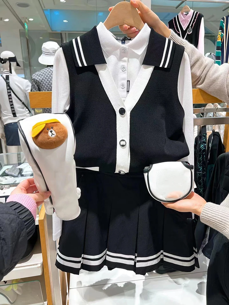 

Golf knitwear vest women's fashion casual sports GOLF clothing pleated skirt anti-lighting hakama