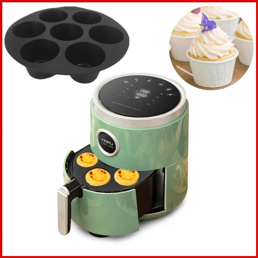 

Silicone 7 Even Round Muffin Cup Mold Air Fryer Accessories 7 with Cake Cup Mold Microwave Oven Baking Mold Baking Bakeware Mat