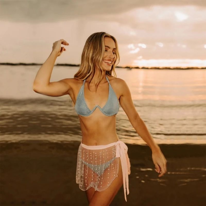 

Women Lace Up Beach-Skirt Mesh Beach-Skirt Bikinis Cover Up Skirt Ins
