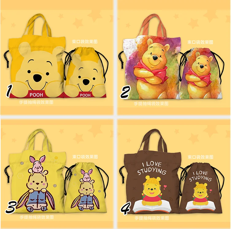 

Disney Winnie Pooh A77641 Anime Lunch Bags Customized Cartoon Drawstring Bag HandBag Casual Storage Unisex Gift