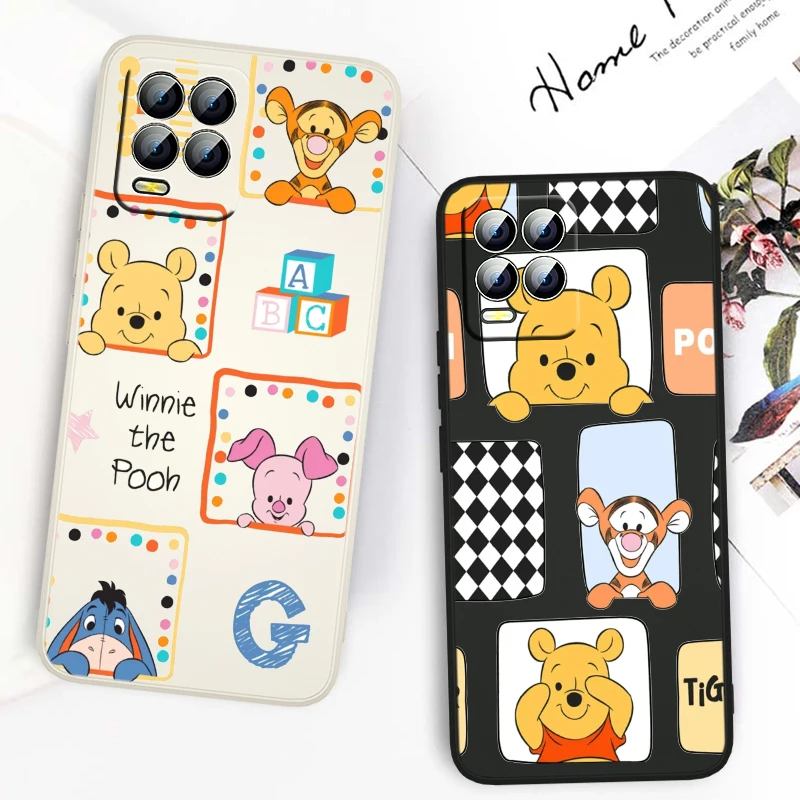 

Anime Cute Pooh Cartoon Phone Case For OPPO Realme 9 8 7 6 Pro Plus C11 2021 C21Y GT Neo3 Find X5 4G 5G Liquid Back Fundas Cover