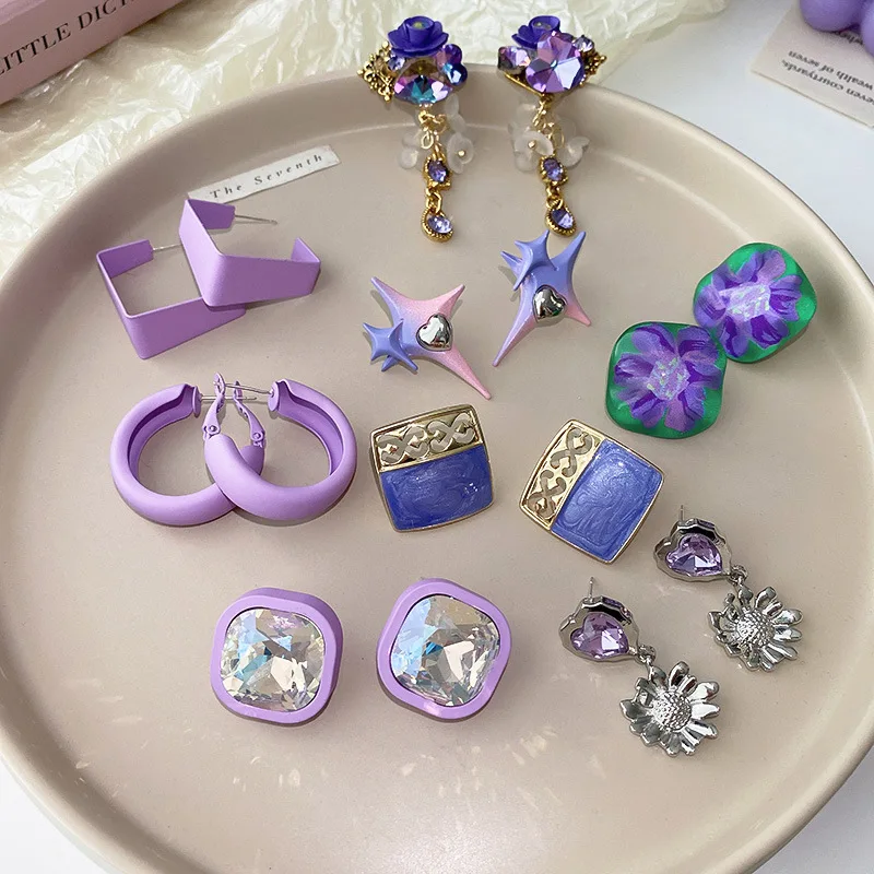 FFLACELL Korean New 925 Geometric Irregular Sky Blue Butterfly Heart Flower Popsicle Stud Earrings for Women Girls Jewelry Gifts |