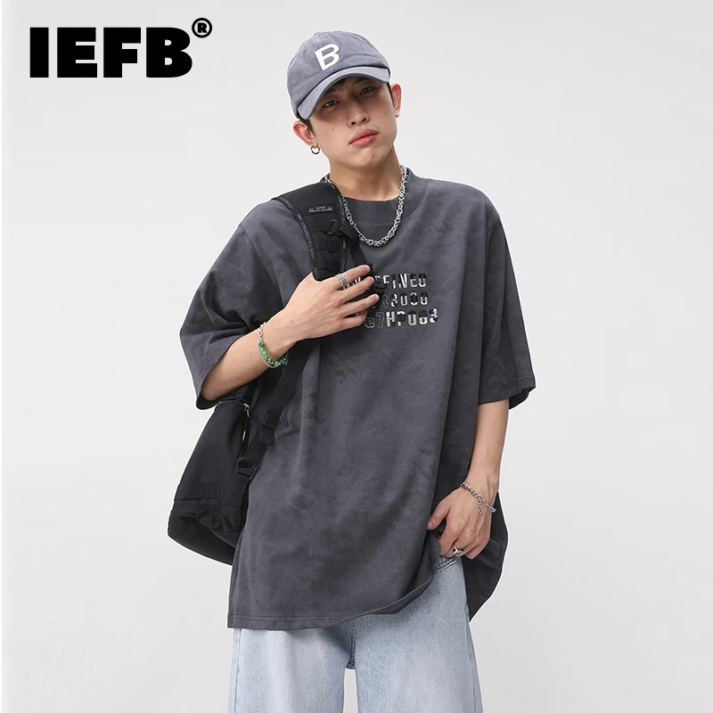 

IEFB American Style Tide Letter Printing T-shirts Men's Fashion Short Sleeve Tee Sytlish Dark Round Collar Tops 2023 New 9A8615
