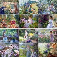 gatyztory 60x75cm diy oil painting by numbers flower girl picture by numbers on canvas frameless figure home decor unique gift
