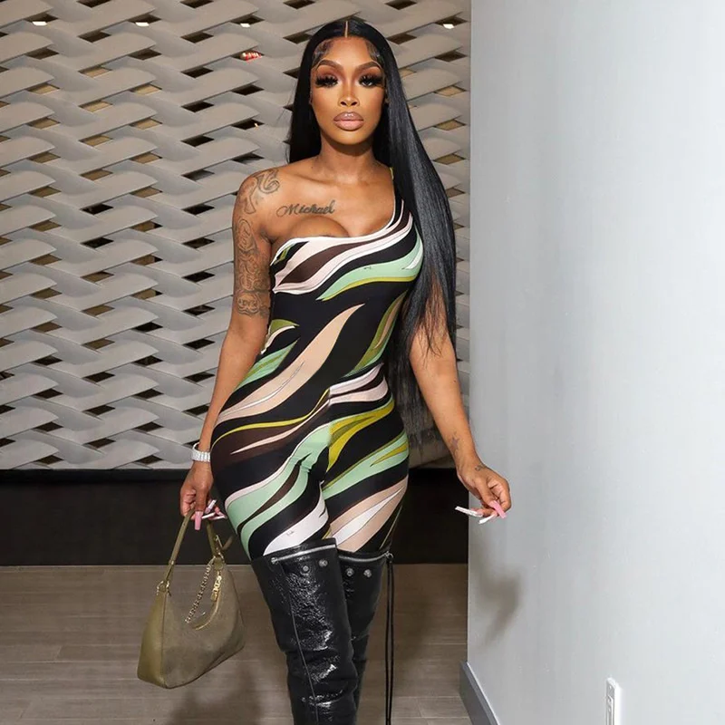 

Zabrina 2023 Женский комплект из двух предметов с принтом, сексуальное боди с открытыми плечами и открытой спиной и облегающие повседневные брюк...