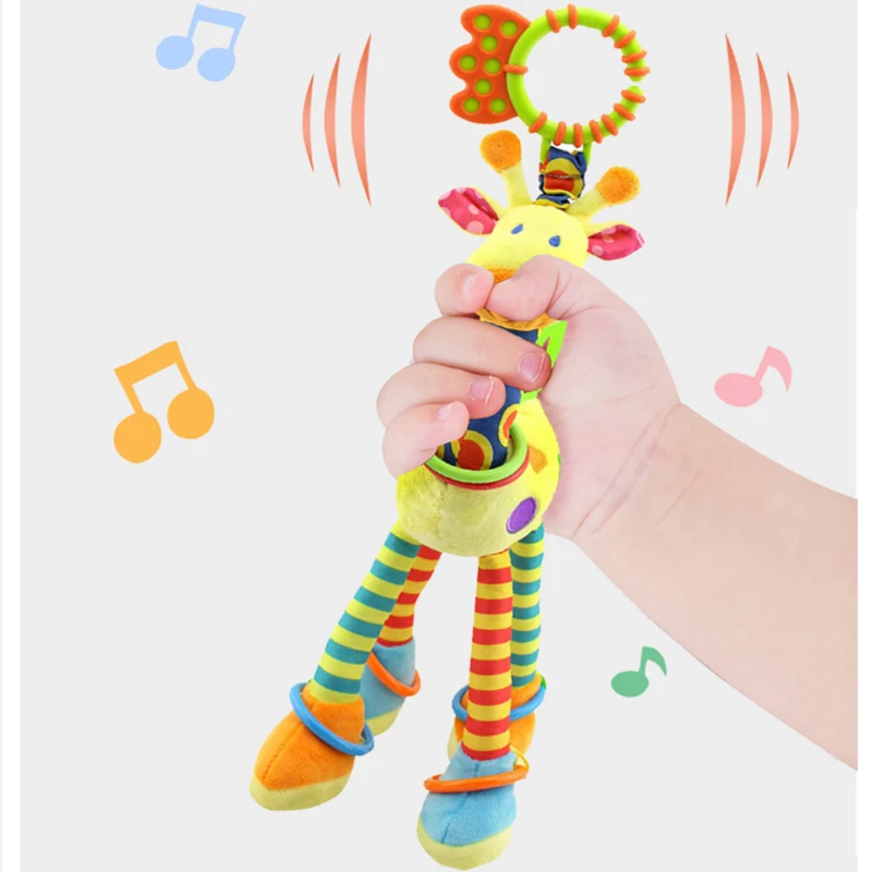 

New Arrival Soft Giraffe Animal Handbells Rattles Plush Infant Baby Development Handle Toys Hot Selling WIth Teether Baby Toy