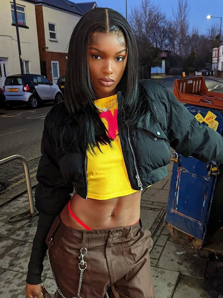 Sifreyr Autumn Winter Parkas Warm Thick Short Down Jackets For Women Fashion Zip Up Long Sleeve Puffer Jacket Y2K Street Clothes