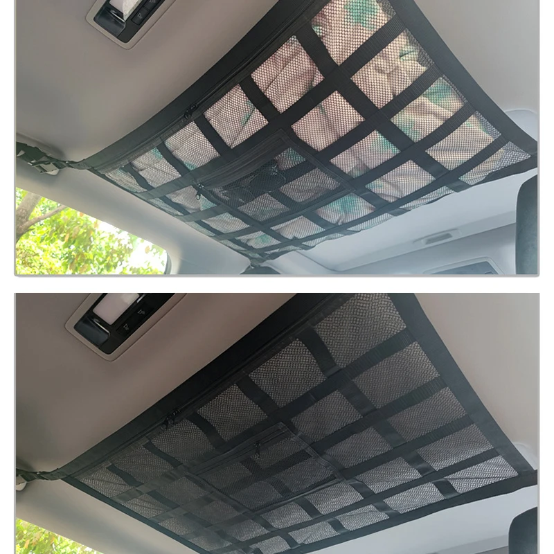 

New Car Ceiling Roof Interior Cargo Zipper Adjustable Net Storage Net Bag Sundries Organizer Mesh Pocket For Van SUV Universal