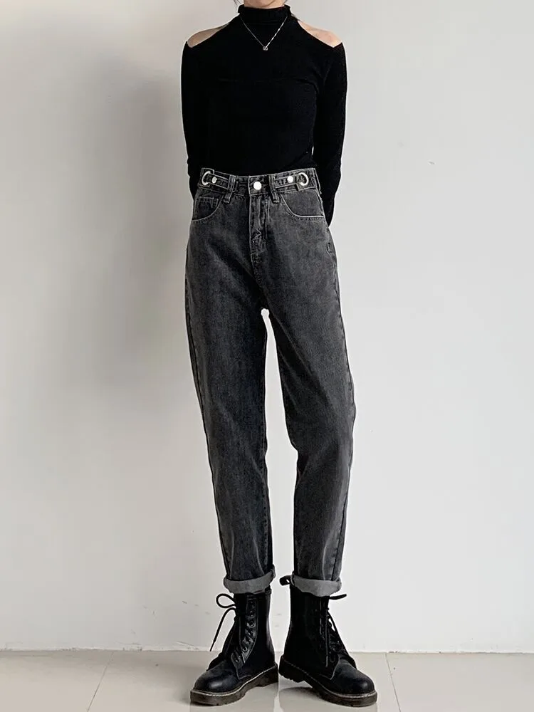 

High Waist Mom Jeans Korean Casual Harem Loose Plus Size