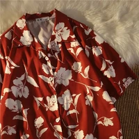 ebaihui blouses shirts flower printed loose summer top short sleeve harajuku streetwear students vintage retro femme shirt new